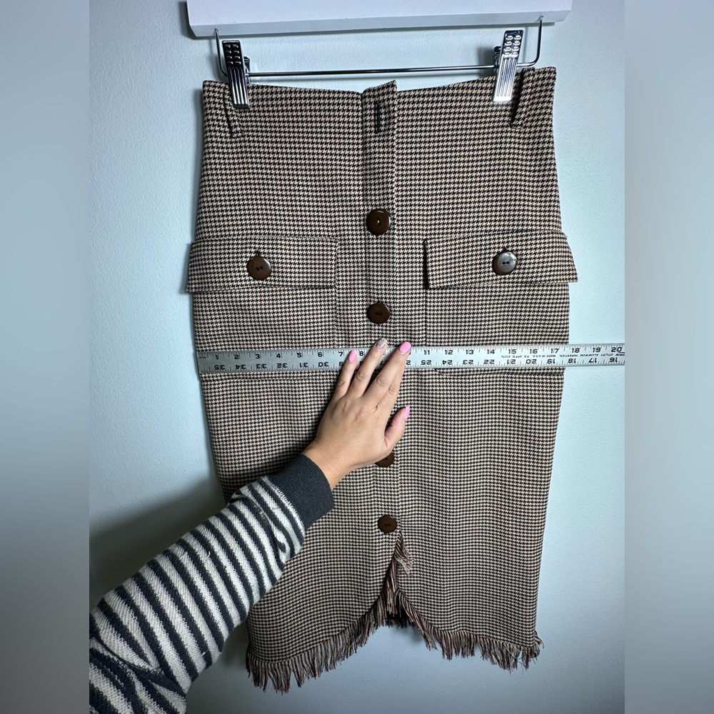 UTERGUE Houndstooth Midi  Beown Skirt with front pockets Size XS - Picture 14 of 17